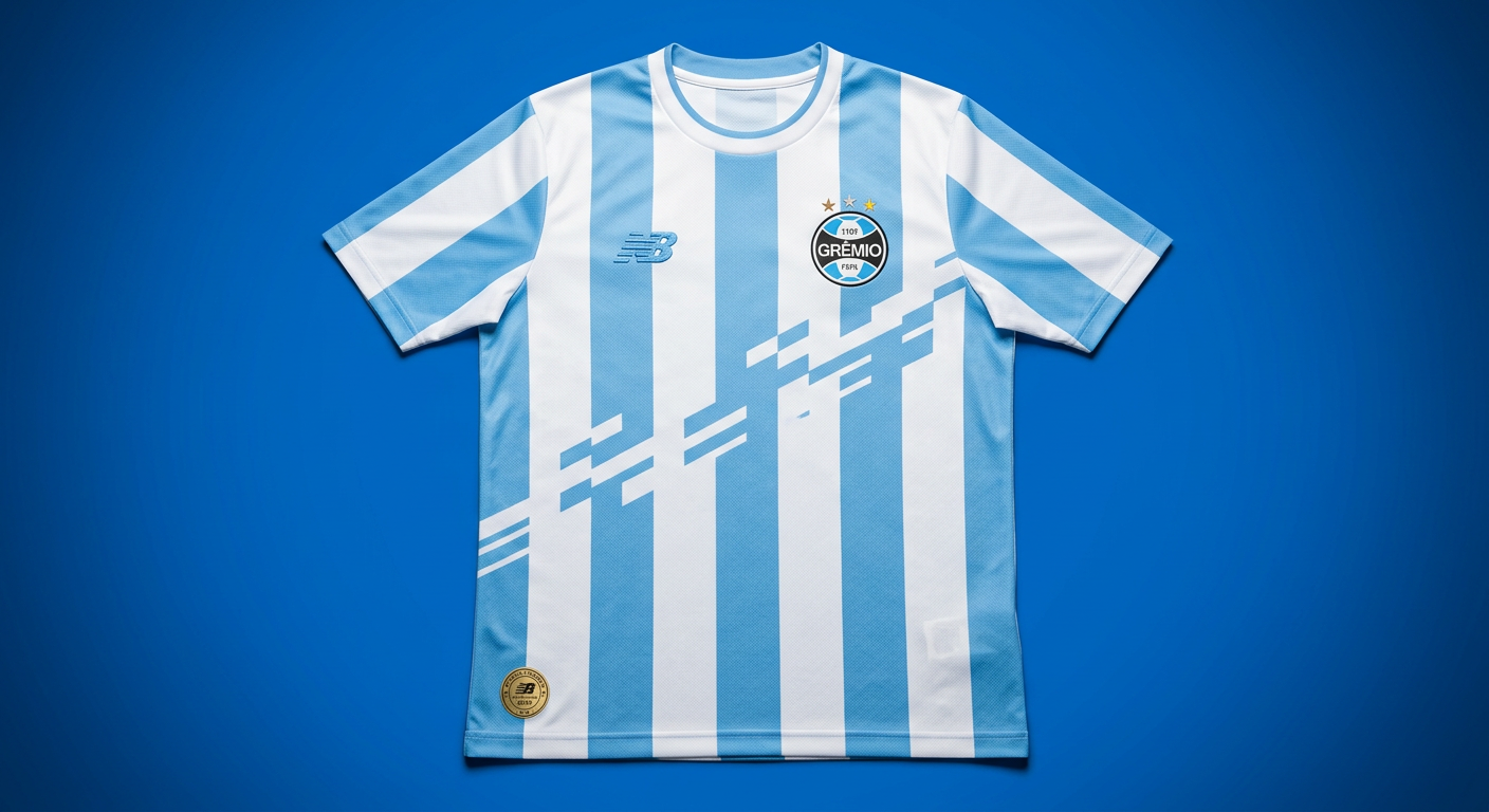 Camisa I Grêmio 2026 New Balance — listras celeste e branco